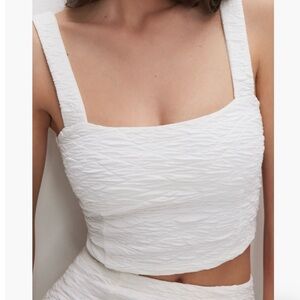 Good American - Scrunched Crop Tank - White Textured Crop Top